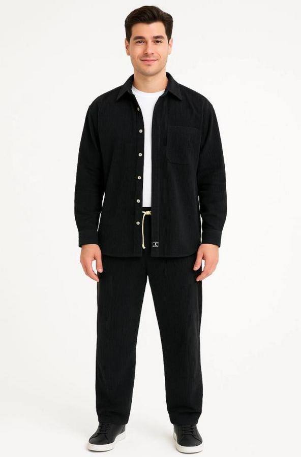 Kadife Oversize Takım – Gömlek Ve Pantolon Ikili Set Füme Corduroy Şıklığı, Rahat Ve Zarif Duruş Yumuşak Dokulu Kadife Kumaş, Düğmeli Gömlek Üst Ve La