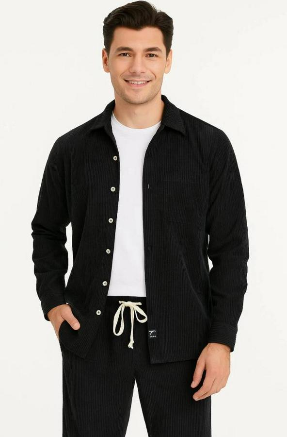 Kadife Oversize Takım – Gömlek Ve Pantolon Ikili Set Füme Corduroy Şıklığı, Rahat Ve Zarif Duruş Yumuşak Dokulu Kadife Kumaş, Düğmeli Gömlek Üst Ve La