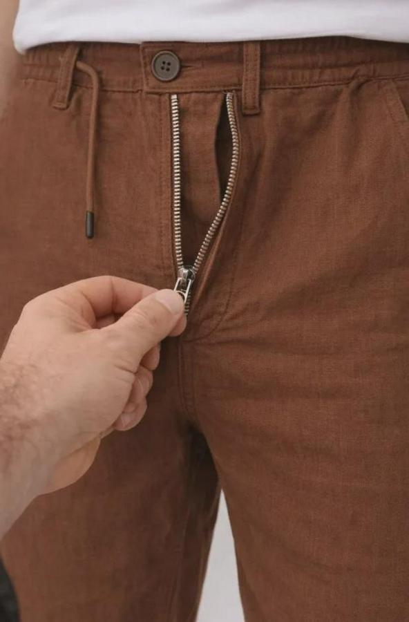 Keten Cepli Pantolon Lastikli Bel Bağcıklı Önden Fermuarlı