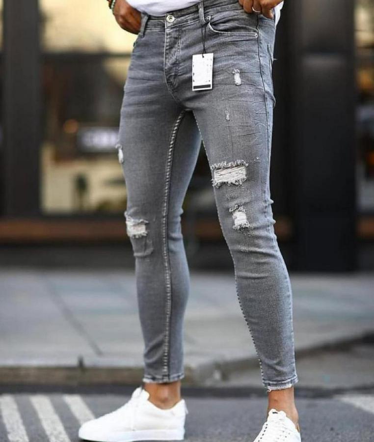 Koyu Gri Yırtık Detaylı Skinny Jean
