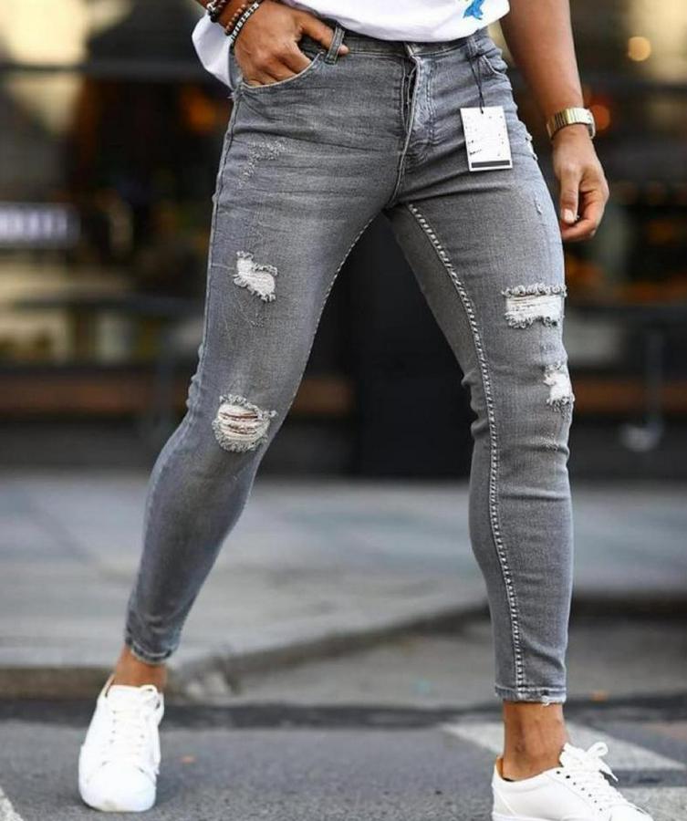 Koyu Gri Yırtık Detaylı Skinny Jean