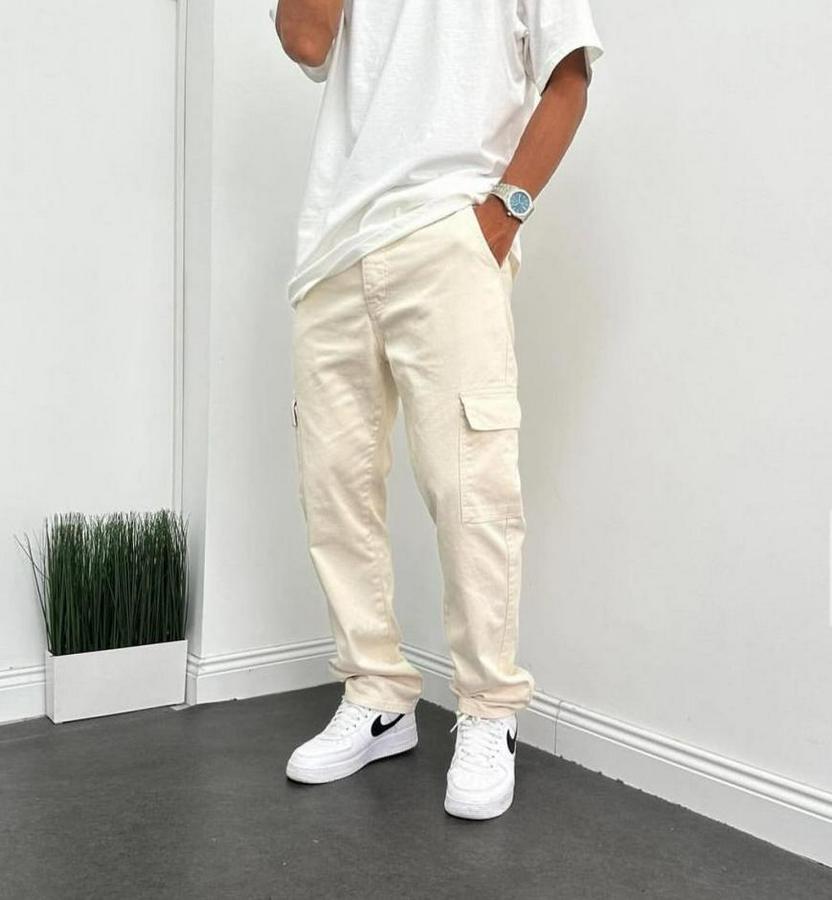 Krem Kargo Baggy Pantolon