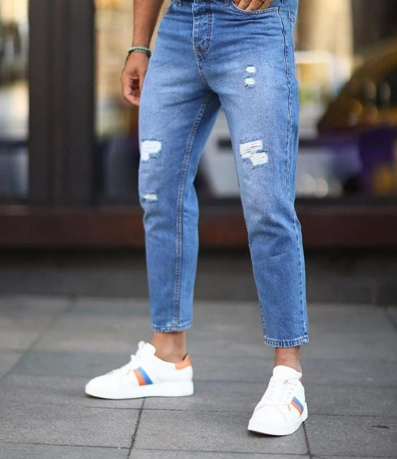 Mavi Yırtık Detaylı Boyfriend Jean