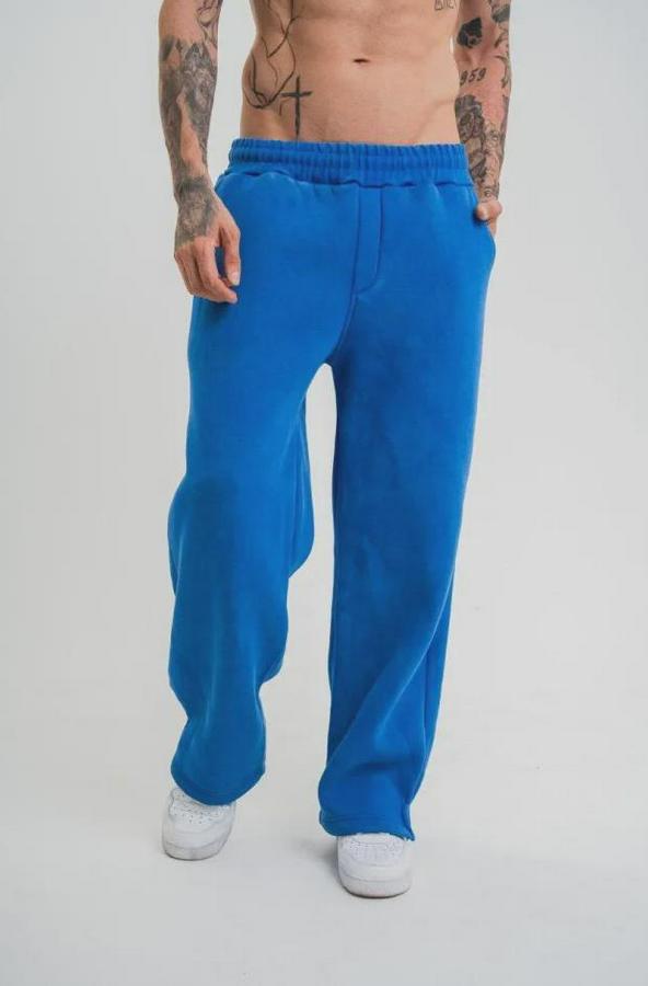 Yırtmaç Detaylı Boru Paça Baggy Eşofman Pantolon -Mavi