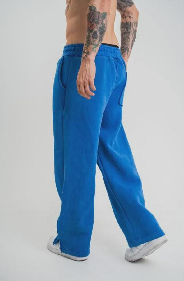 Yırtmaç Detaylı Boru Paça Baggy Eşofman Pantolon -Mavi