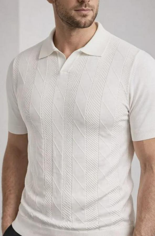 Yazlık Triko Dokuma Tişört Kısa Kol Polo Yaka T-Shirt