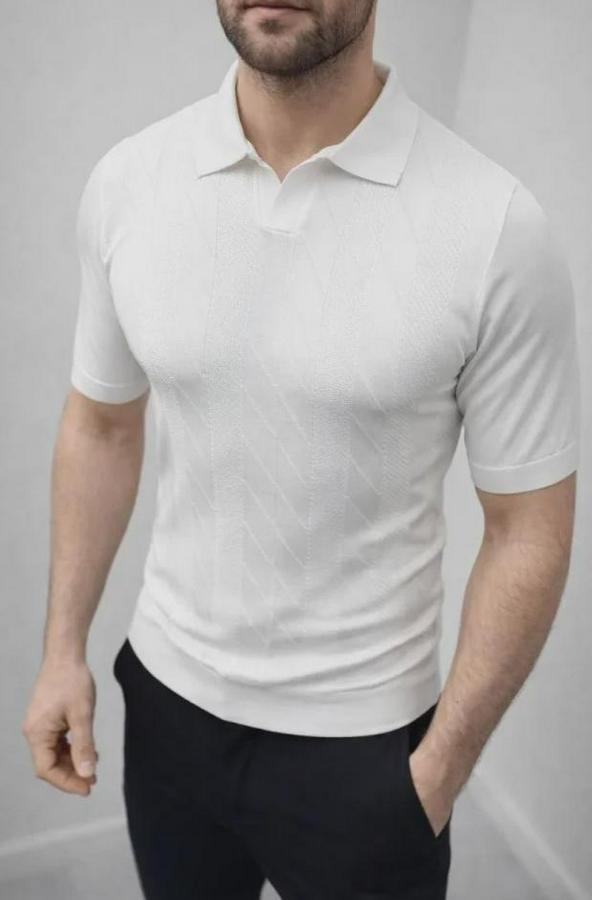 Yazlık Triko Dokuma Tişört Kısa Kol Polo Yaka T-Shirt