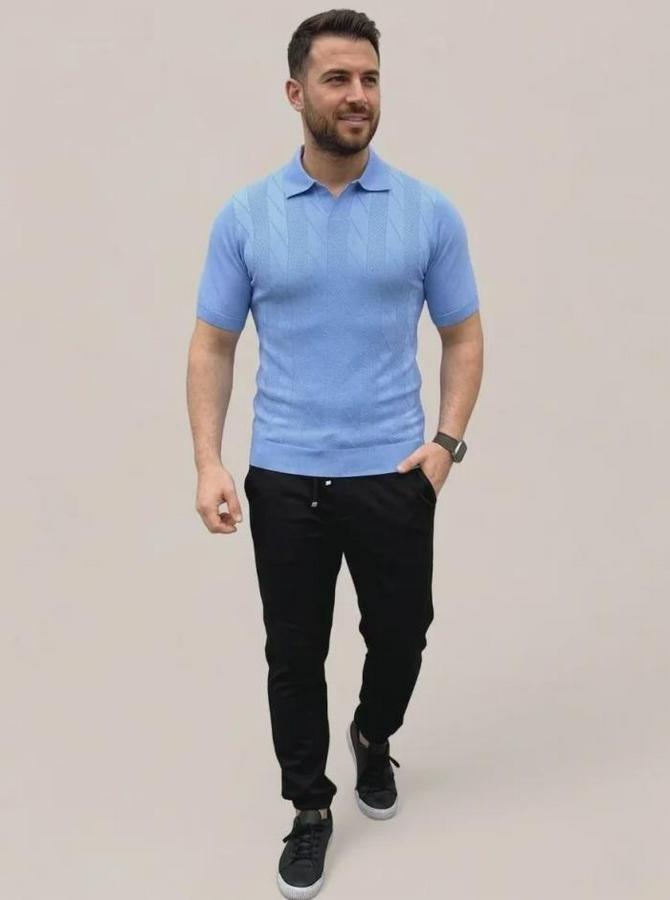 Yazlık Triko Dokuma Tişört Kısa Kol Polo Yaka T-Shirt