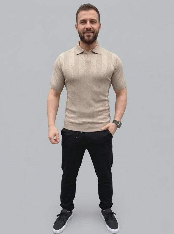 Yazlık Triko Dokuma Tişört Kısa Kol Polo Yaka T-Shirt