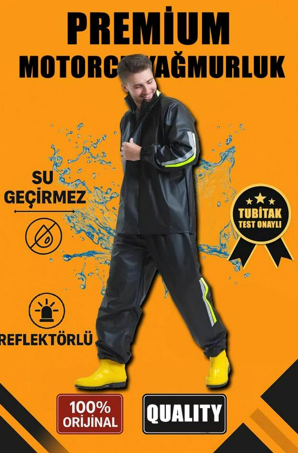 Premium Motorcu Kurye Yağmurluk Takım Su Geçirmez Pvc Kumaş Reflektörlü Tübitak Onaylı