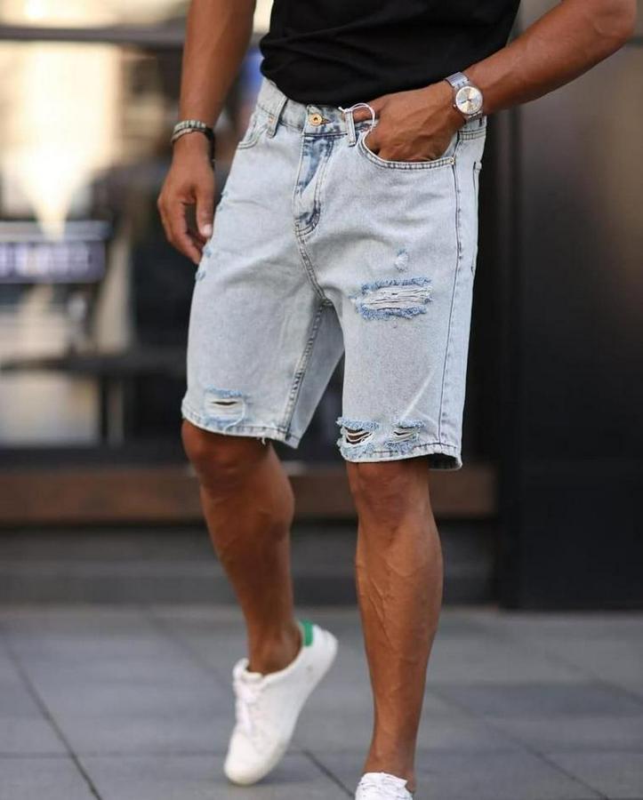 Açık Mavi Detaylı Kot Şort