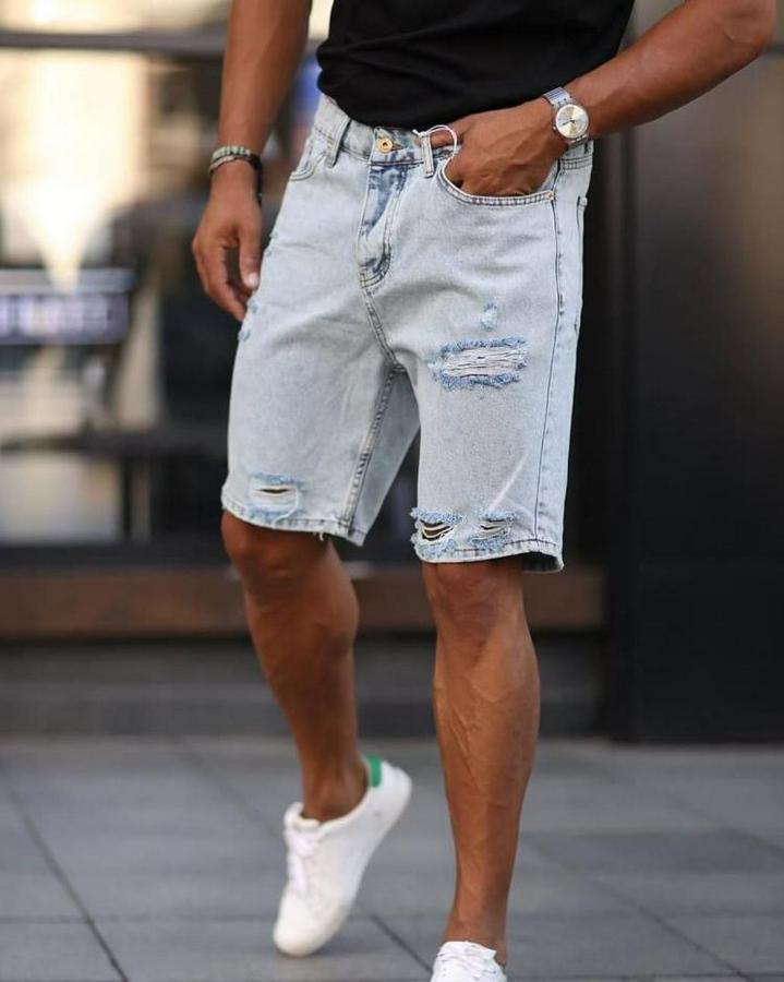 Açık Mavi Detaylı Kot Şort