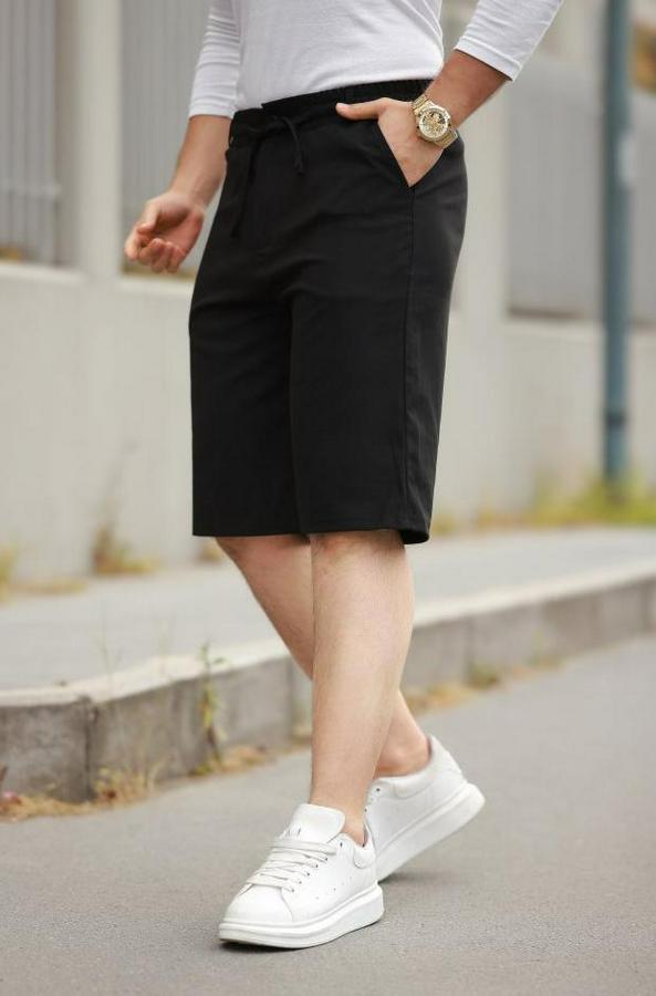 Beli Bağcıklı Ve Düğmeli Bezayağı Kumaş Şort