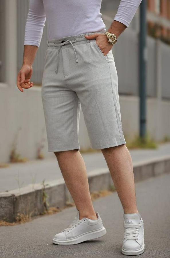 Beli Bağcıklı Ve Düğmeli Bezayağı Kumaş Şort