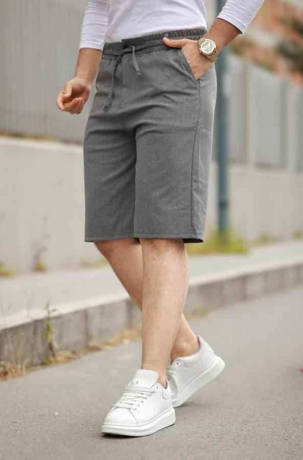 Beli Bağcıklı Ve Düğmeli Bezayağı Kumaş Şort