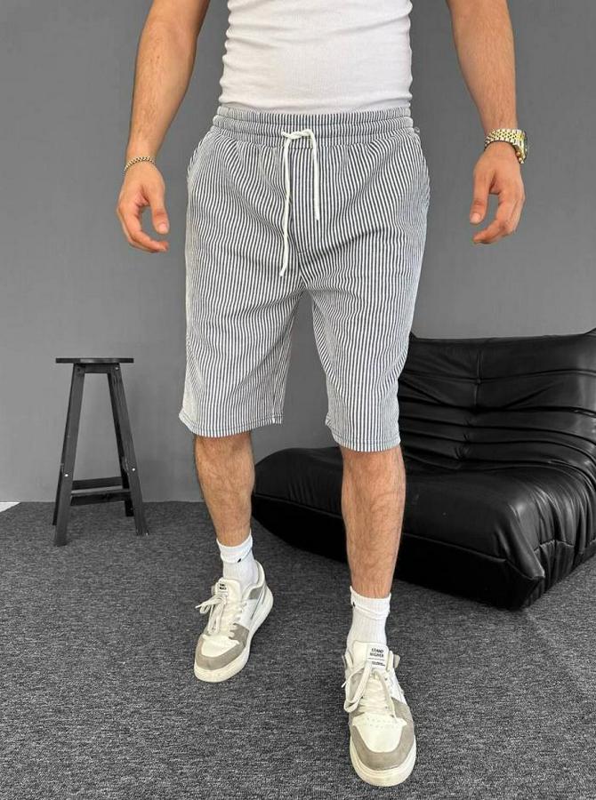 Su Yolu Çizgili Cepli Şort- Gri