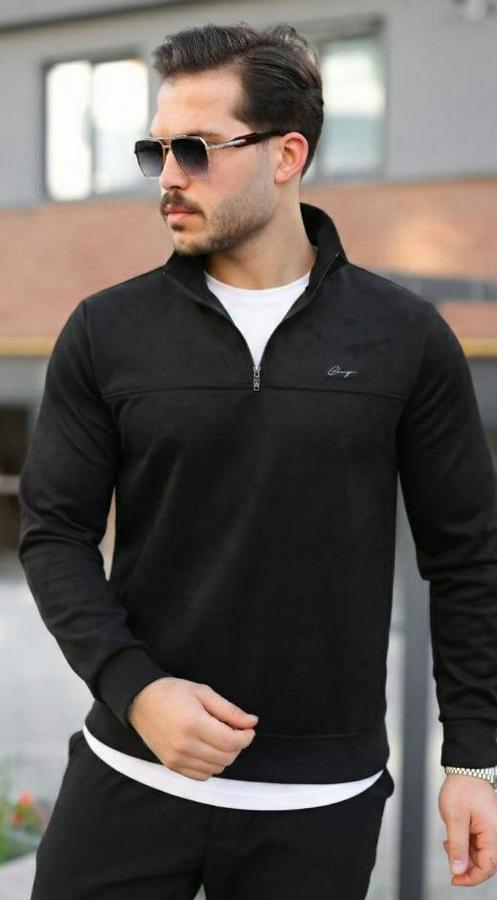 Süet Yarım Fermuar Dik Yaka Sweat