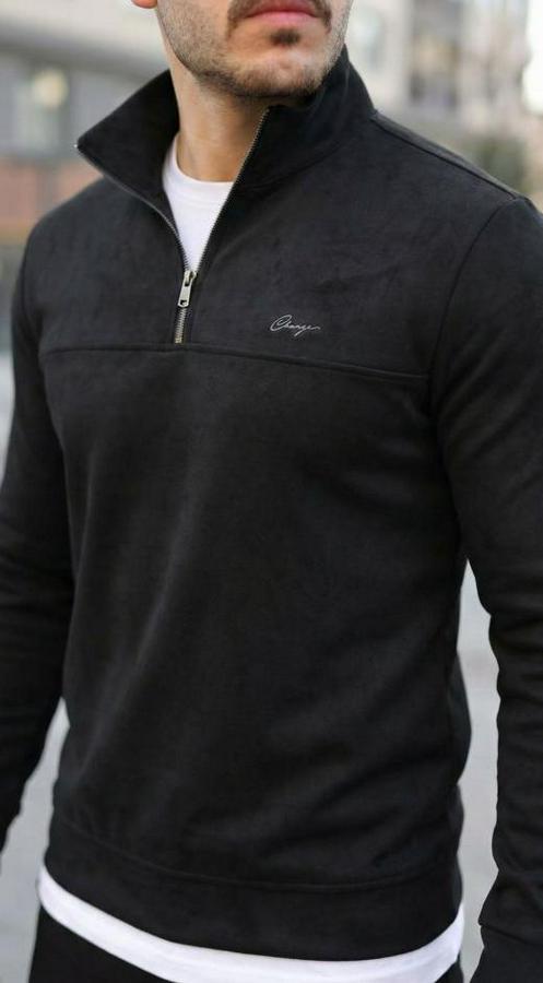 Süet Yarım Fermuar Dik Yaka Sweat