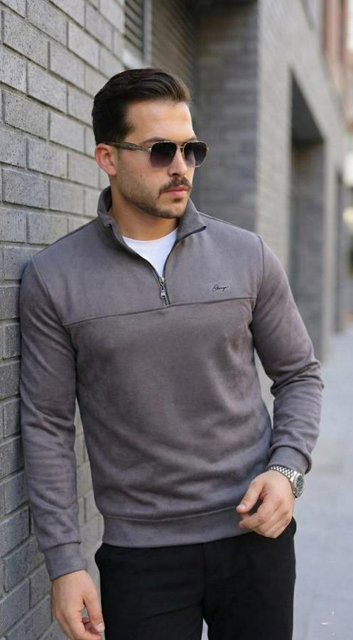 Süet Yarım Fermuar Dik Yaka Sweat