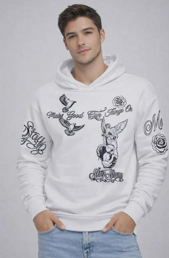 Iplik Pamuklu Kapüşonlu Baskılı Sweatshirt Hoodie