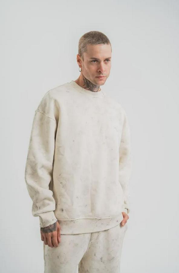 Iplik Pamuklu Yağ Yıkamalı Sweatshirt Double Oversize Bisiklet Yaka Uzun Kol