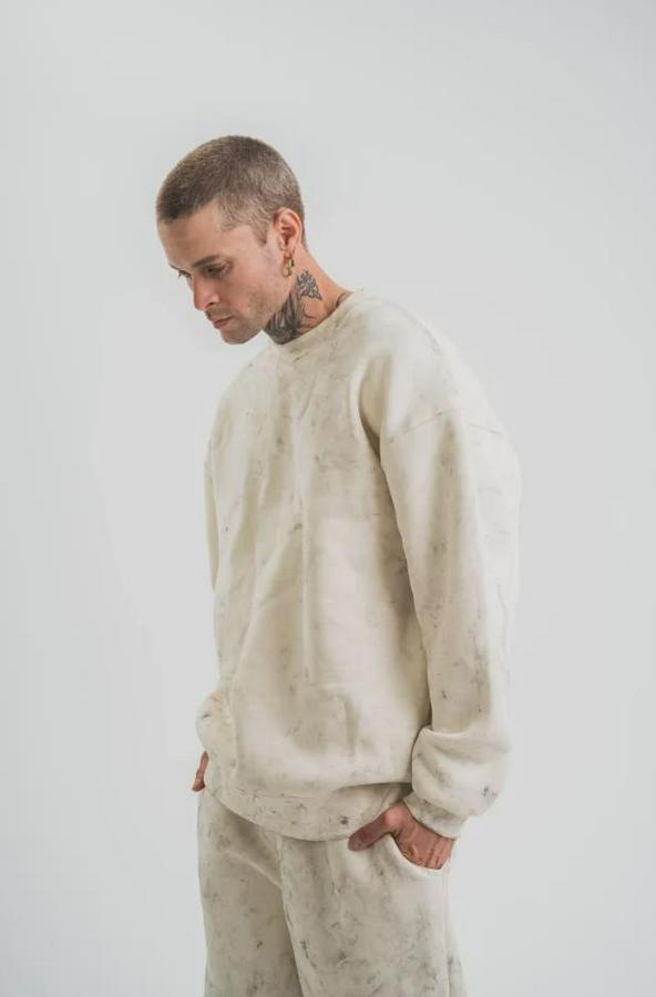 Iplik Pamuklu Yağ Yıkamalı Sweatshirt Double Oversize Bisiklet Yaka Uzun Kol