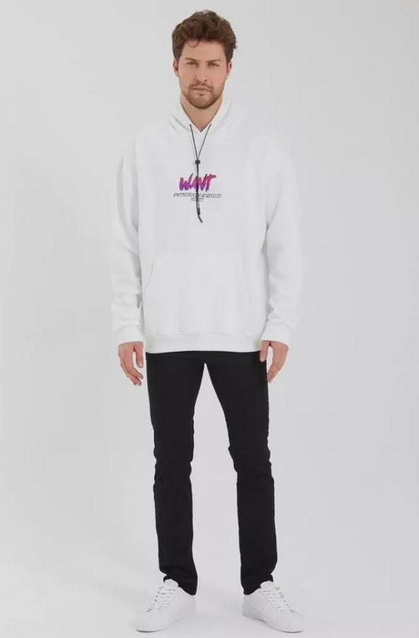 Baskılı Üç Iplik Kapüşonlu Oversize Sweatshirt