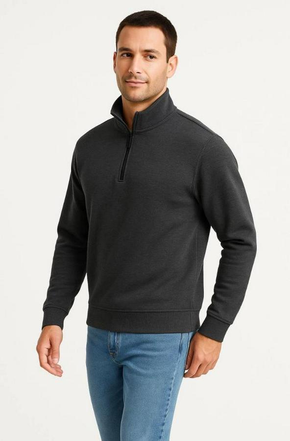 Dik Yaka Sweatshirt Dik Yaka Yarım Fermuarlı 3 Iplik Şardonlu Pamuk Kumaş