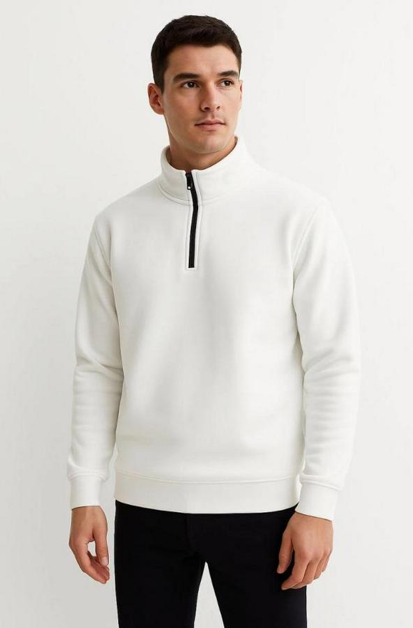 Dik Yaka Sweatshirt Dik Yaka Yarım Fermuarlı 3 Iplik Şardonlu Pamuk Kumaş