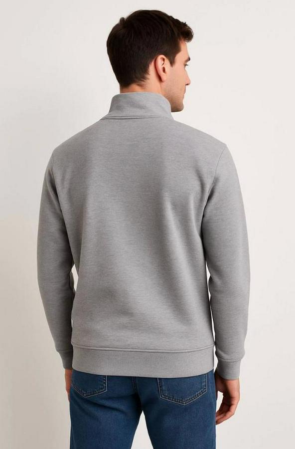 Dik Yaka Sweatshirt Dik Yaka Yarım Fermuarlı 3 Iplik Şardonlu Pamuk Kumaş