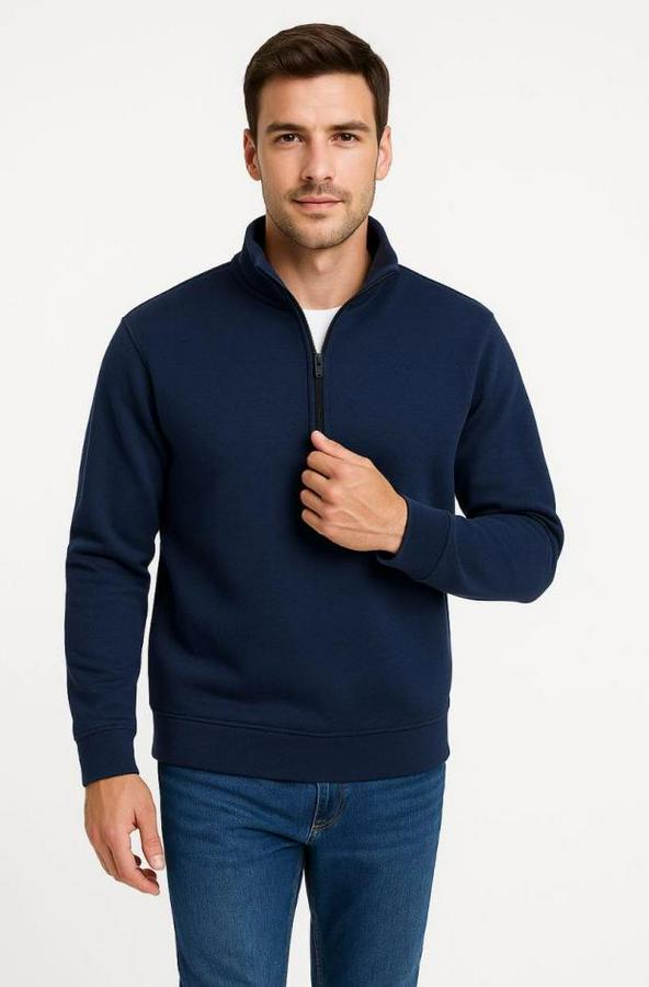 Dik Yaka Sweatshirt Dik Yaka Yarım Fermuarlı 3 Iplik Şardonlu Pamuk Kumaş