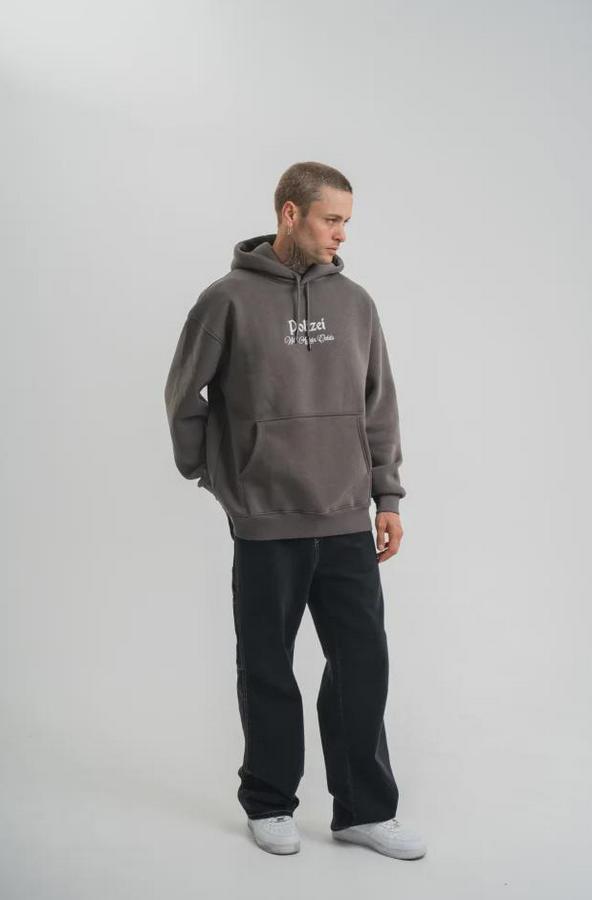 Double Oversize Kapüşonlu Sweatshirt 3 Iplik Pamuklu Göğüs Nakışlı Premium Kalite – Antrasit