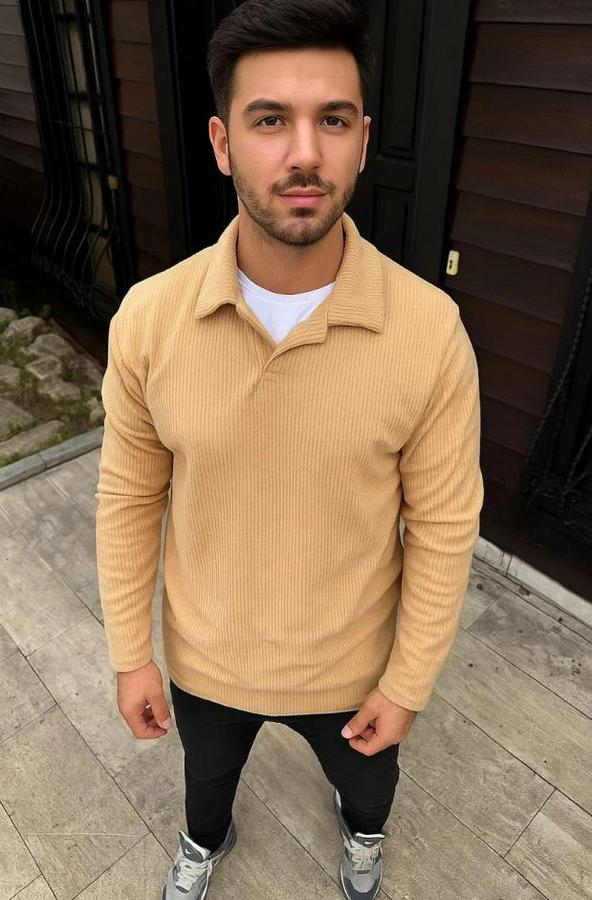 Fitilli Polar Sweatshirt – Düğmesiz Polo Yaka, Oversize Rahat Kalıp, Kalın Polar Kumaş, Kışlık Ve Baharlık Şık Günlük Üst