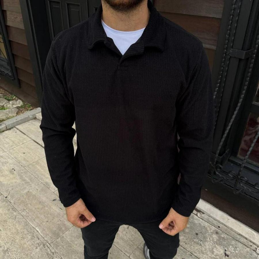 Fitilli Polar Sweatshirt – Düğmesiz Polo Yaka, Oversize Rahat Kalıp, Kalın Polar Kumaş, Kışlık Ve Baharlık Şık Günlük Üst