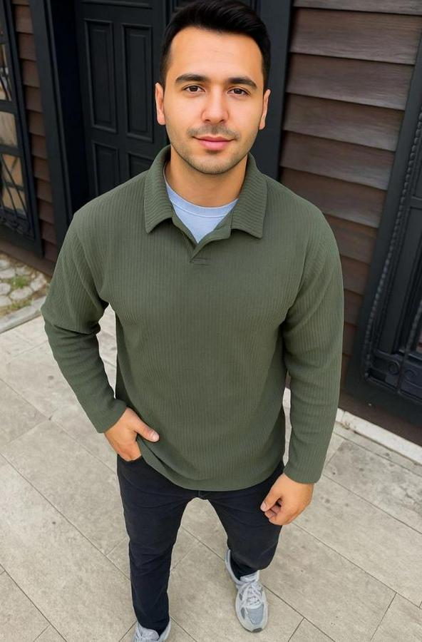 Fitilli Polar Sweatshirt – Düğmesiz Polo Yaka, Oversize Rahat Kalıp, Kalın Polar Kumaş, Kışlık Ve Baharlık Şık Günlük Üst