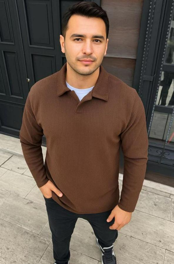 Fitilli Polar Sweatshirt – Düğmesiz Polo Yaka, Oversize Rahat Kalıp, Kalın Polar Kumaş, Kışlık Ve Baharlık Şık Günlük Üst