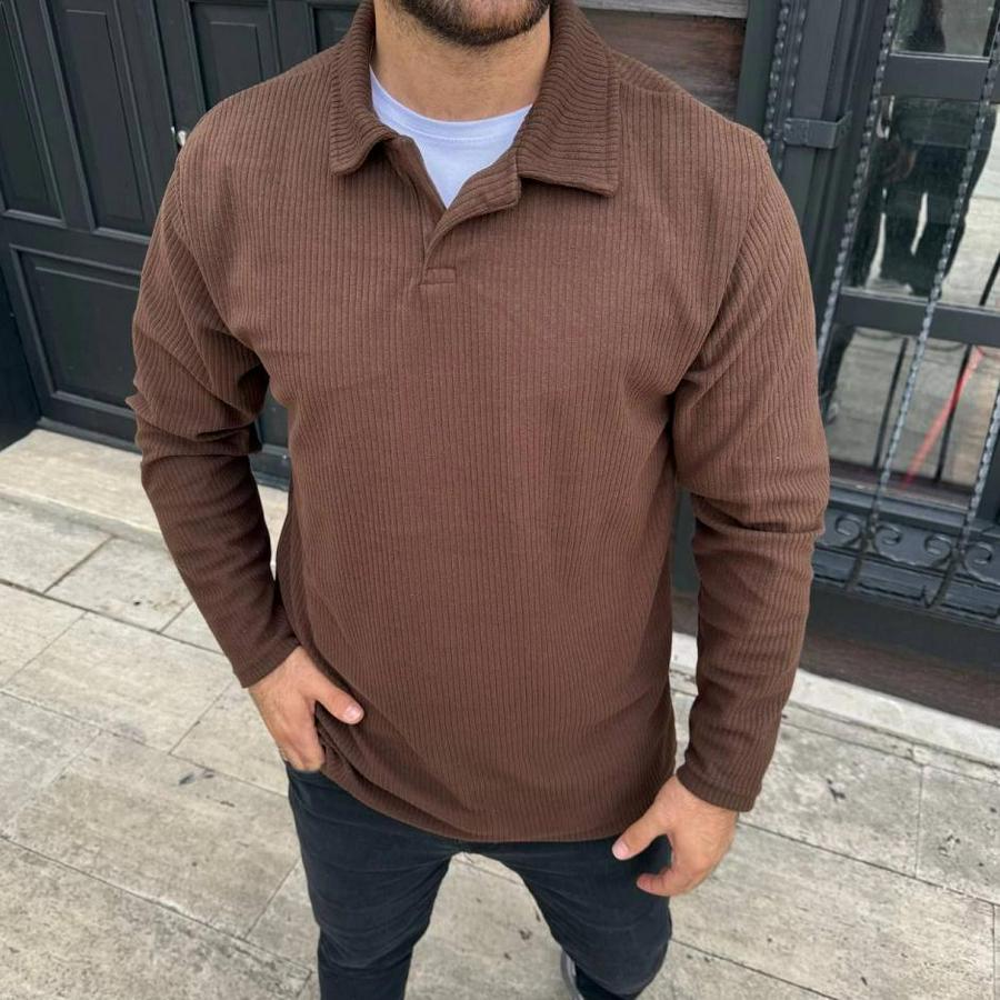 Fitilli Polar Sweatshirt – Düğmesiz Polo Yaka, Oversize Rahat Kalıp, Kalın Polar Kumaş, Kışlık Ve Baharlık Şık Günlük Üst