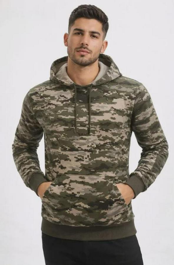 Kamuflaj Desenli 2 Iplik 4 Mevsim Kapüşonlu Kanguru Cepli Hoodie Sweatshirt