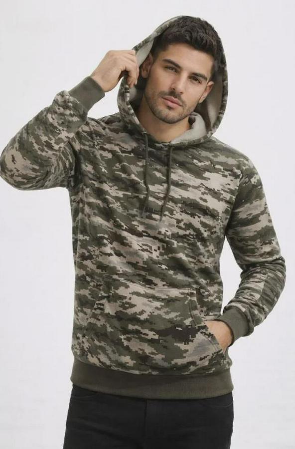 Kamuflaj Desenli 2 Iplik 4 Mevsim Kapüşonlu Kanguru Cepli Hoodie Sweatshirt