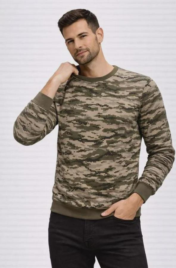 Kamuflaj Desenli 2 Iplik 4 Mevsim Uzun Kollu Bisiklet Yaka Sweatshirt
