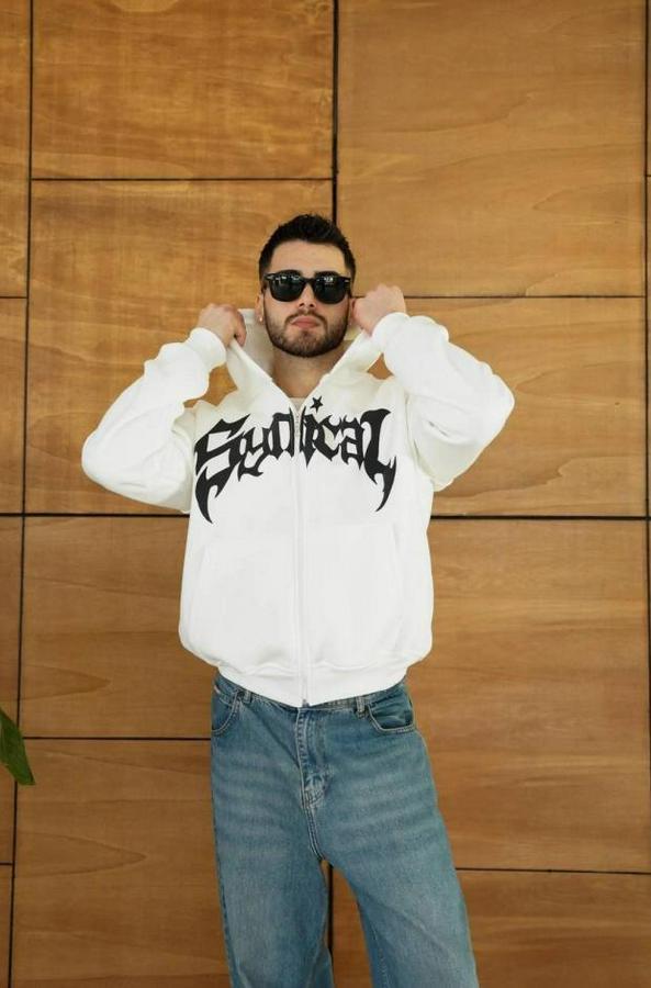 Kapüşonlu Sweatshirt Hoodie 3 Iplik Şardonlu Pamuklu Kumaş, Önü Baskılı, Fermuarlı Rahat Kalıp, Kışlık Ve Sokak Stili Sweat