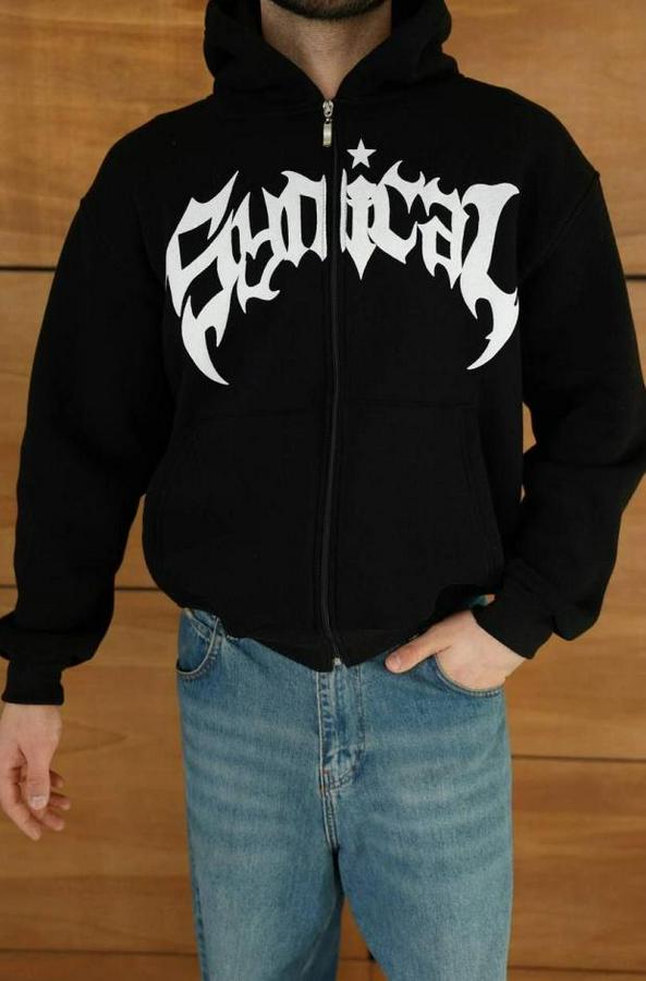 Kapüşonlu Sweatshirt  Hoodie 3 Iplik Şardonlu Pamuklu Kumaş, Önü Baskılı, Fermuarlı Rahat Kalıp, Kışlık Ve Sokak Stili Sweat