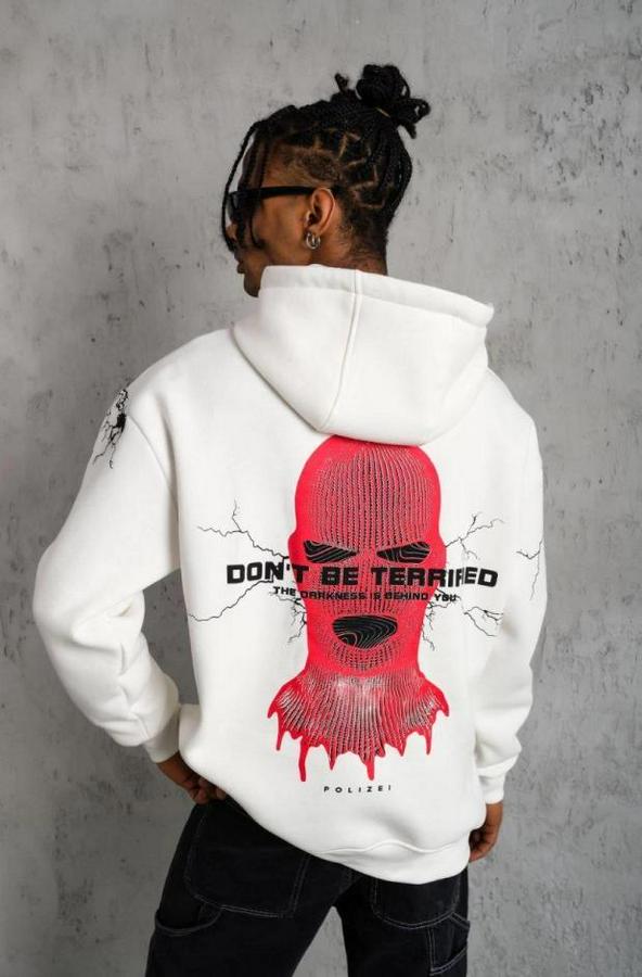 Oversize Üç Iplik Kapüşonlu Sweatshirt – “don’t Be Terrified” Ön, Sırt Ve Kol Baskılı, Kanguru Cepli, Ribanalı Rahat Model
