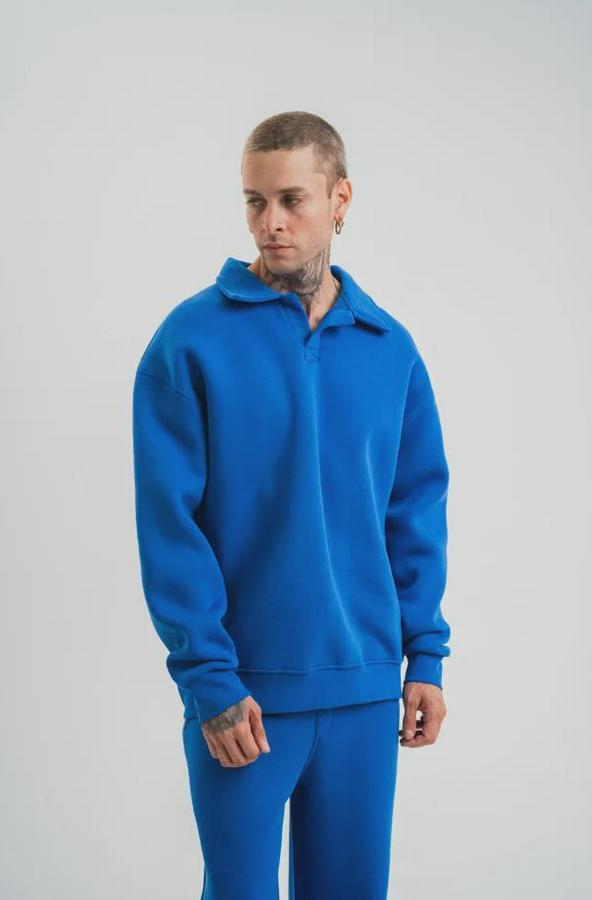 Patlı Yaka Üç Iplik Pamuklu Sweatshirt Double Oversize Rahat Kalıp Günlük Kullanım