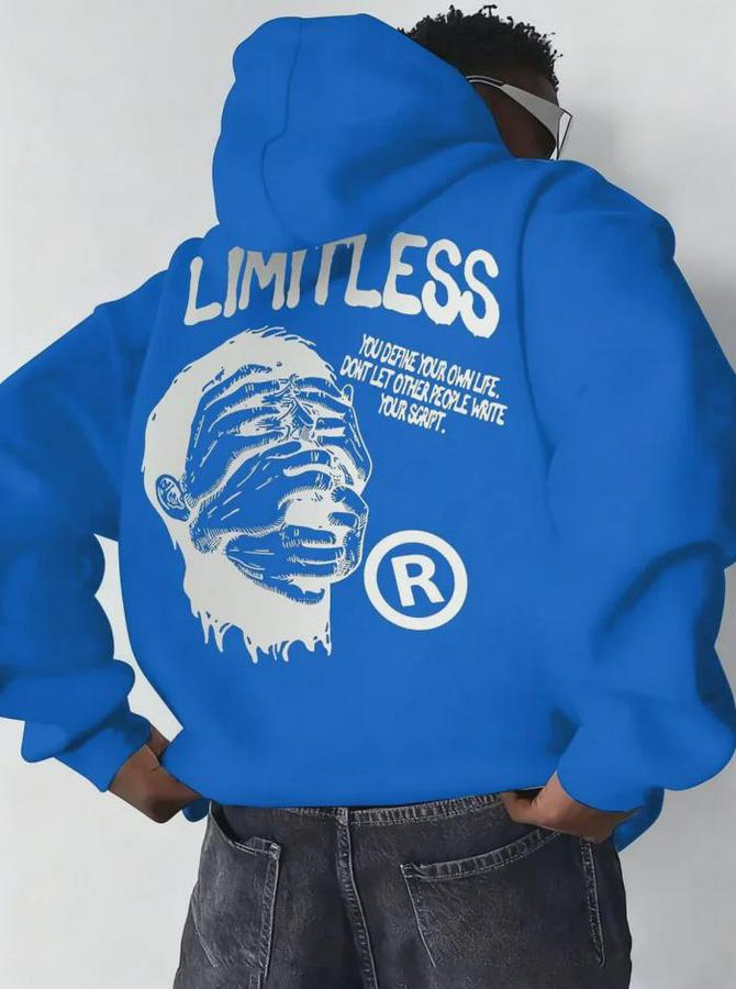 Premium Baskılı Kapşonlu Sweatshirt Üç Iplik Içi Pamuklu Kanguru Cepli Double Oversize Rahat Kalıp Hoodie