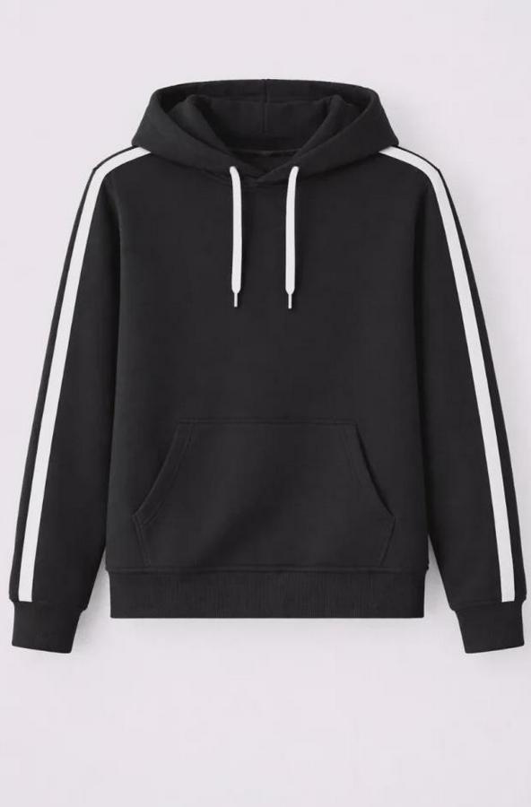 Şeritli Kapüşonlu Sweatshirt Oversize 3 Iplik Pamuklu