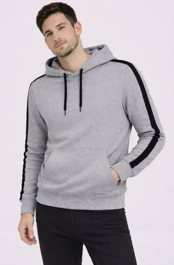 Şeritli Kapüşonlu Sweatshirt Oversize 3 Iplik Pamuklu