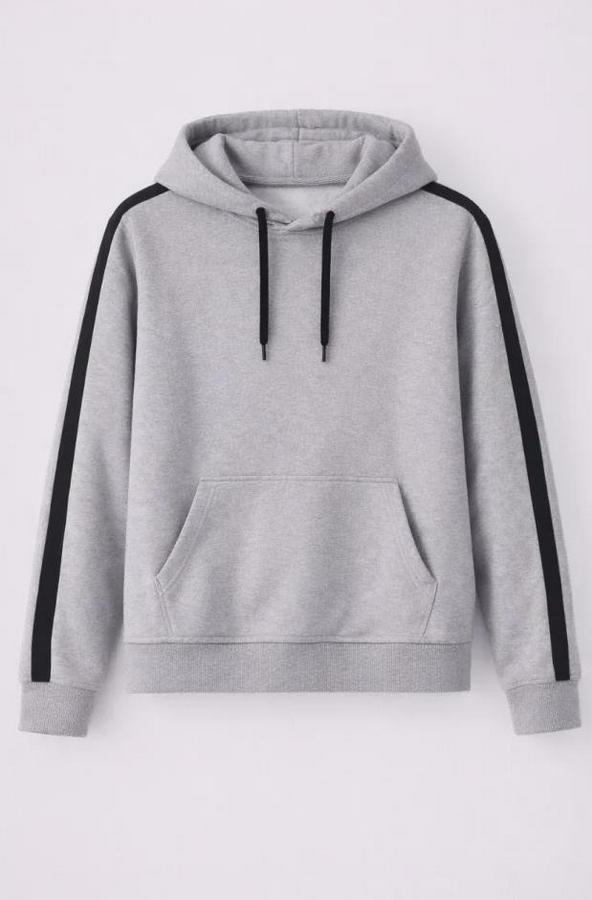 Şeritli Kapüşonlu Sweatshirt Oversize 3 Iplik Pamuklu