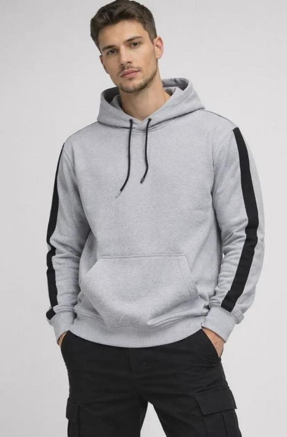 Şeritli Kapüşonlu Sweatshirt Oversize 3 Iplik Pamuklu