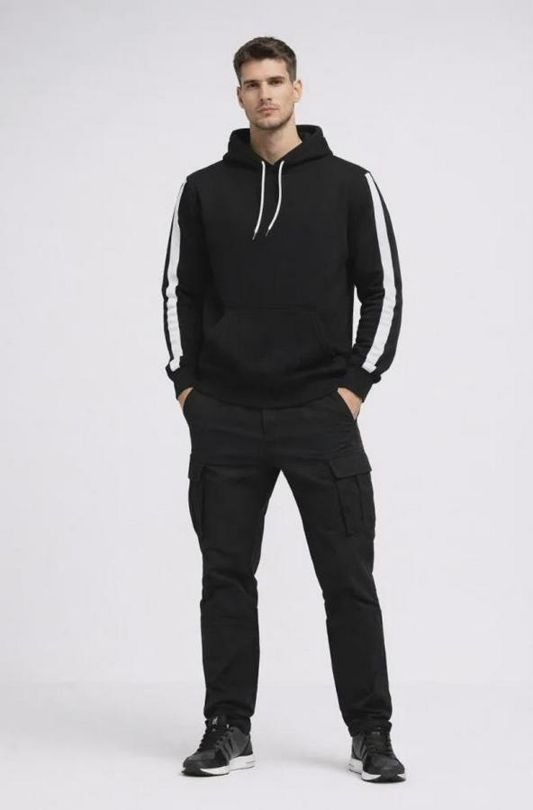 Şeritli Kapüşonlu Sweatshirt Oversize 3 Iplik Pamuklu